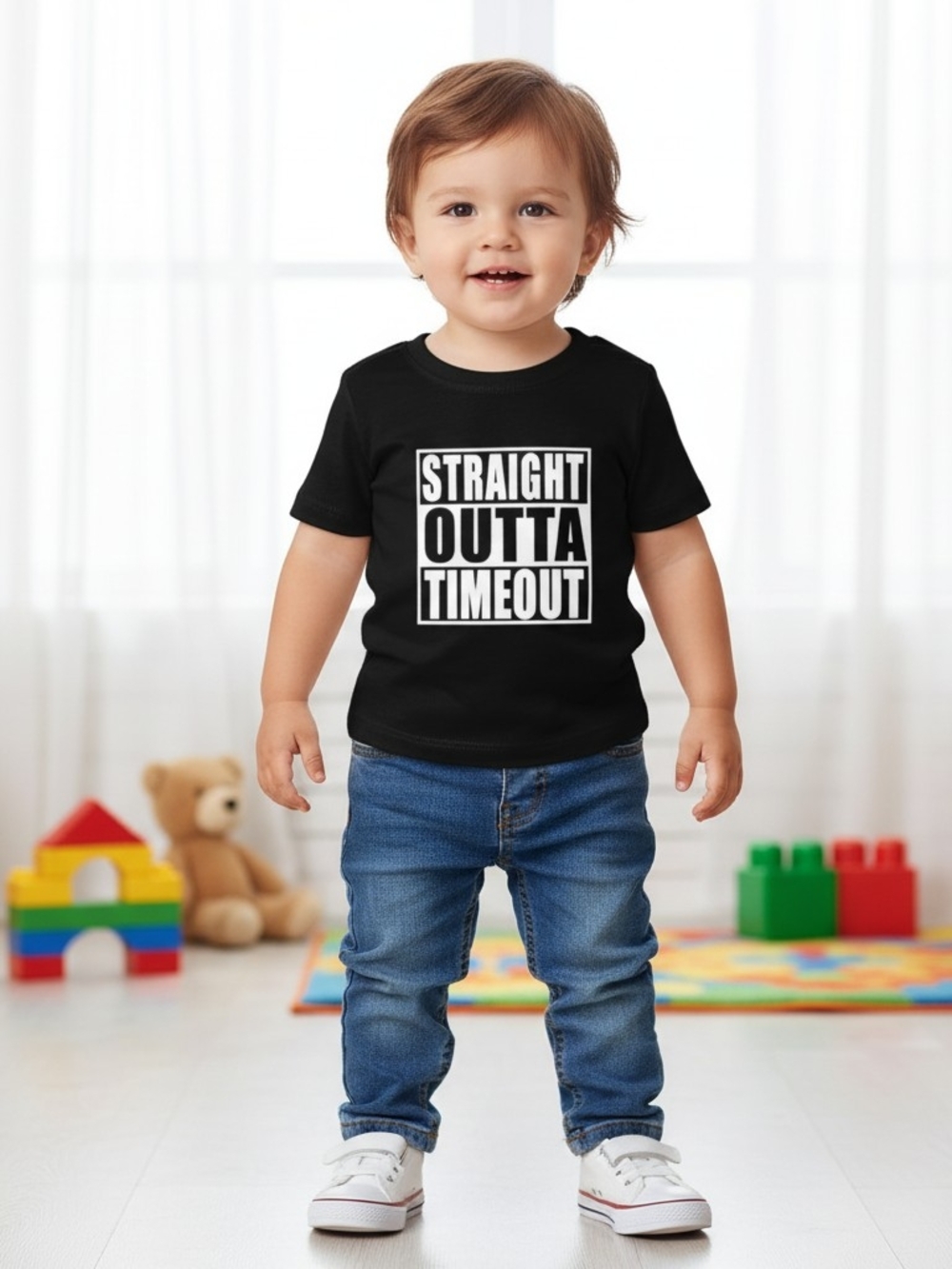 Toddler Boy Girl "Straight Outta Timeout" Black Graphic Short Sleeve Tee 18-24M